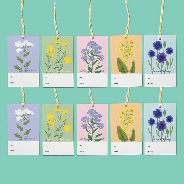 Scandinavian Wildflowers Gift Tags - Mixed Set of 10 for wholesale by Belle Belette
