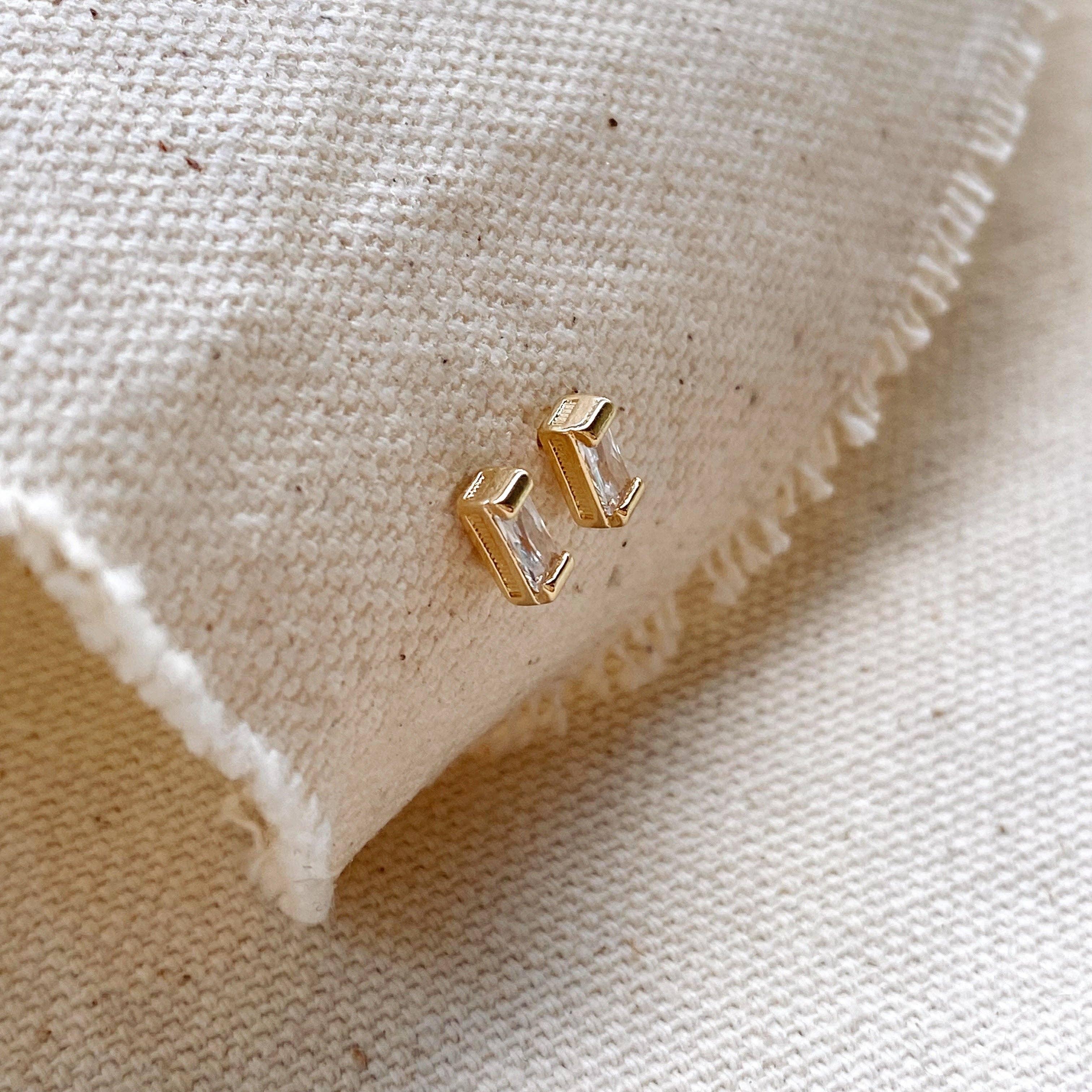 GoldFi - Wholesale Stud/Post Earrings - Cubic Zirconia Baguette Stud Earrings In Gold Filled2
