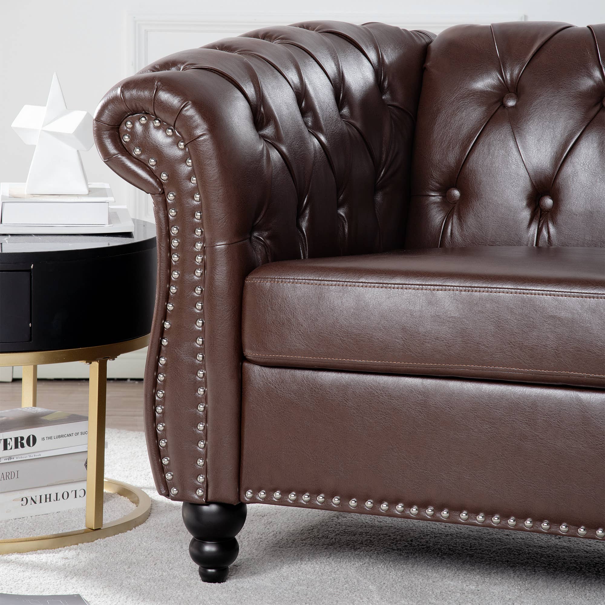 39F Inc. - Wholesale Chair - 84.65''BLACK PU Rolled Arm Chesterfield 3 Seater Sofa,6Color41