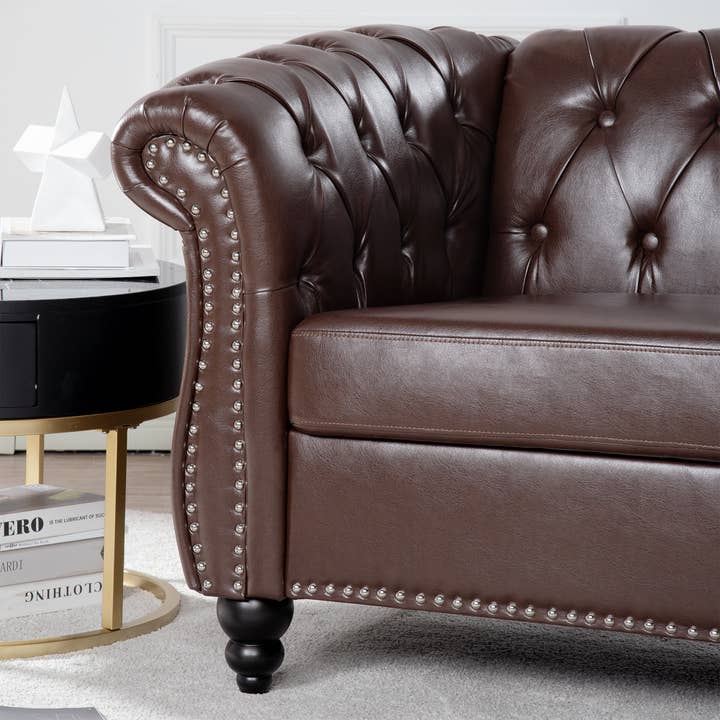39F Inc. - Wholesale Chair - 84.65''BLACK PU Rolled Arm Chesterfield 3 Seater Sofa,6Color41