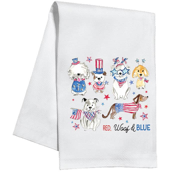 Red, Woof & Blue Patriotic Dogs Kitchen Towel for wholesale by RosanneBeck Collections
