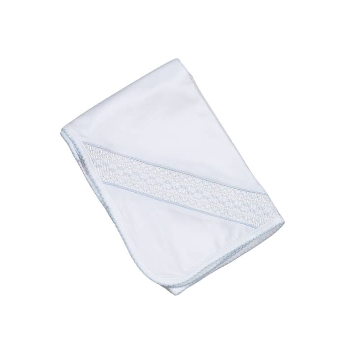 WBS-816 Manta de Receção em Pima Branca/Azul com Bordado à Mão Tim por atacado de Baby Loren