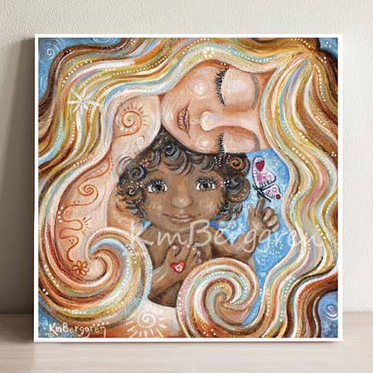 Born In My Heart - Blonde Mother and Adopted Child Art Print for wholesale by Katie m. Berggren art & design, LLC