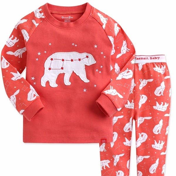 Cotton Long Sleeve PJ's The Bear - Coral for wholesale by Vaenait Baby