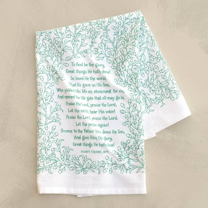 To God Be the Glory Hymn Tea Towel - Teal for wholesale by Little Things Studio