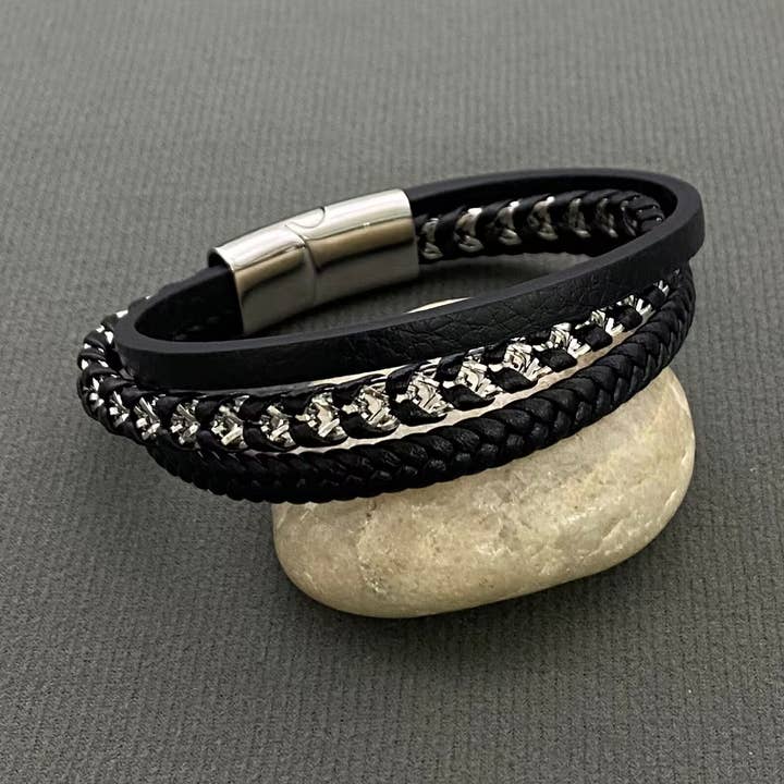 Herrarmband i rostfritt stål och flätat läder - MJ/BC för wholesale av Mio Queena