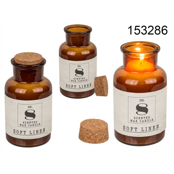 Out of the blue KG - Wholesale Jar/Filled Candle - Scented candle (Soft Linen) in pharmacy glass,