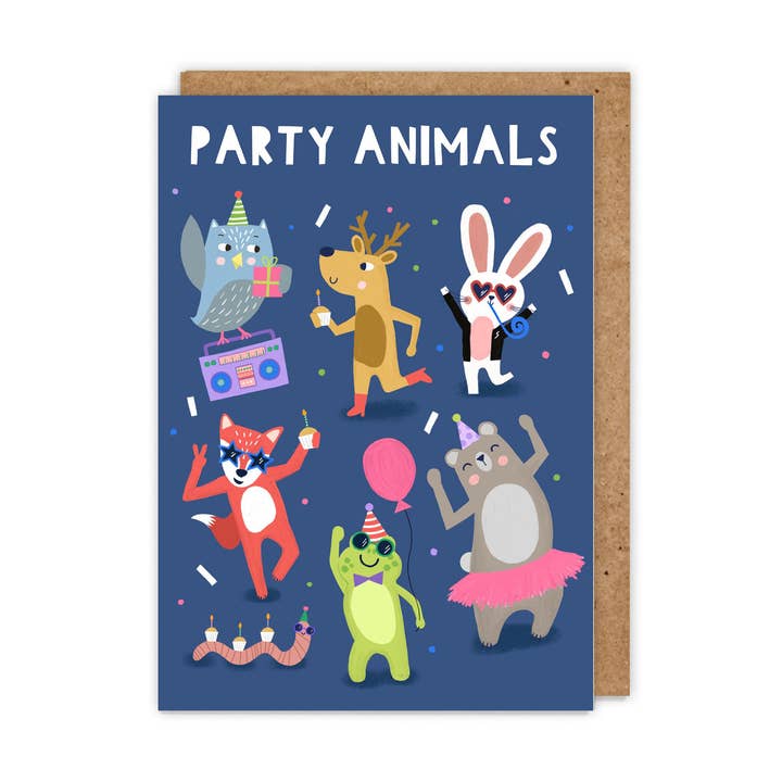 Party Djur - söt illustrerad barns födelsedagskort för wholesale av Zoe Spry