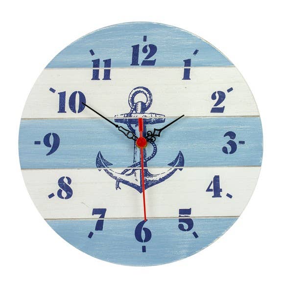 Orologio in legno, blu/bianco, 30cm per la vendita all'ingrosso da parte di Nauticalia