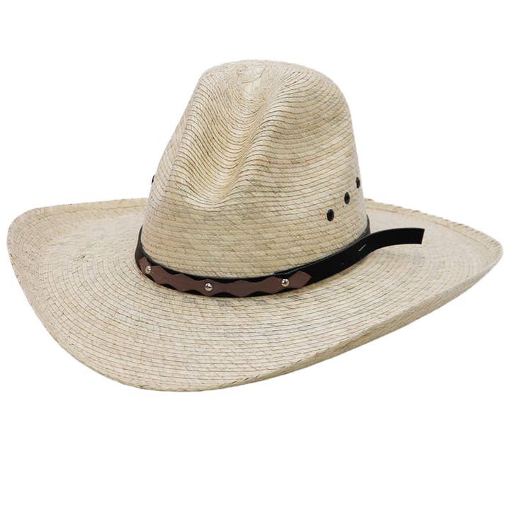 Cap Zone - Wholesale Cowboy Hat - Kids - Kids Eyeleted Gus Crown Palm Straw Cowboy Hat