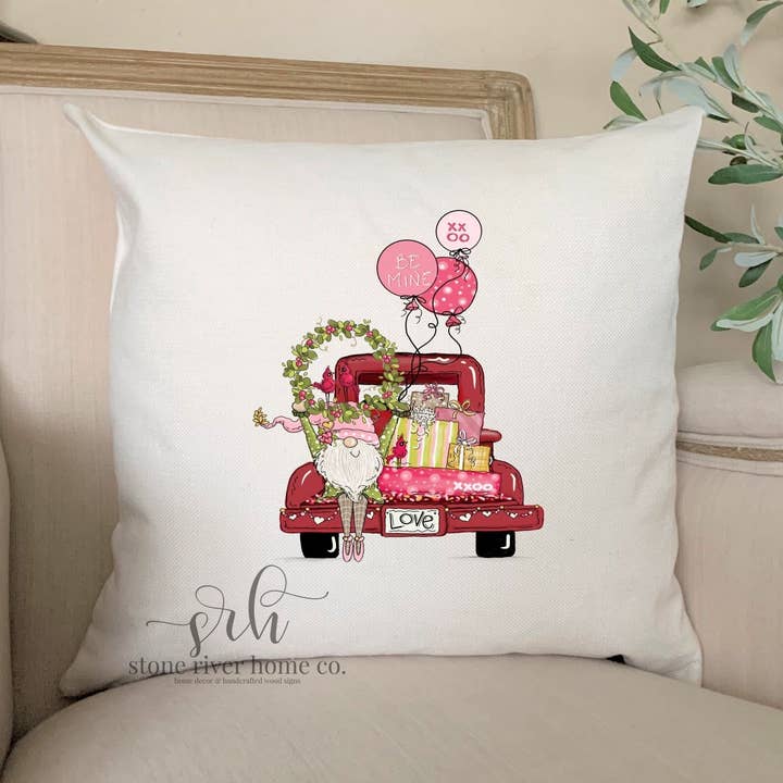 gnome valentines day vintage truck pillow cover | for wholesale by Stone River Home Co