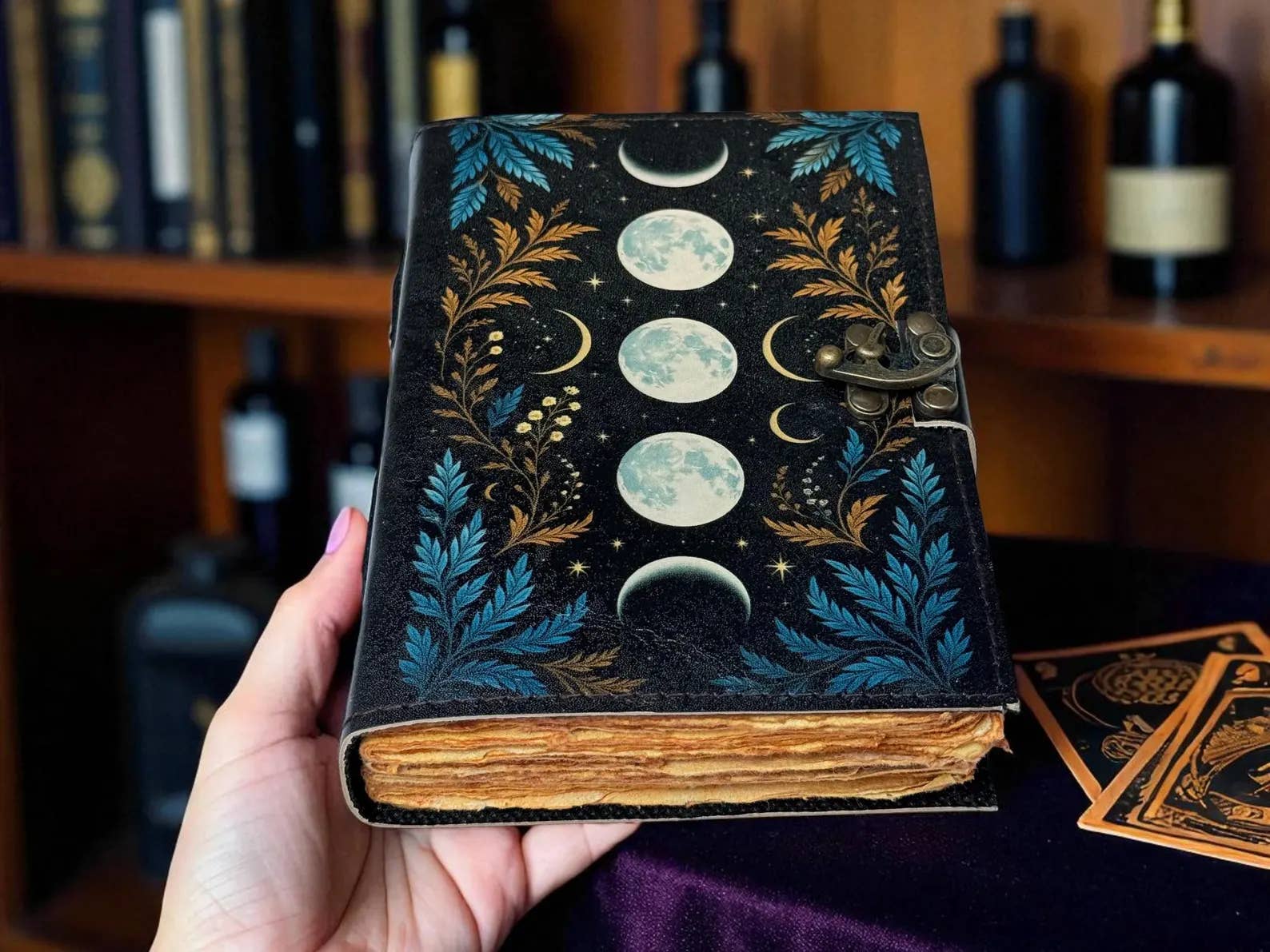 Black Moon Phase Grimoire leather journal Notebook Book of shadow for wholesale on Faire