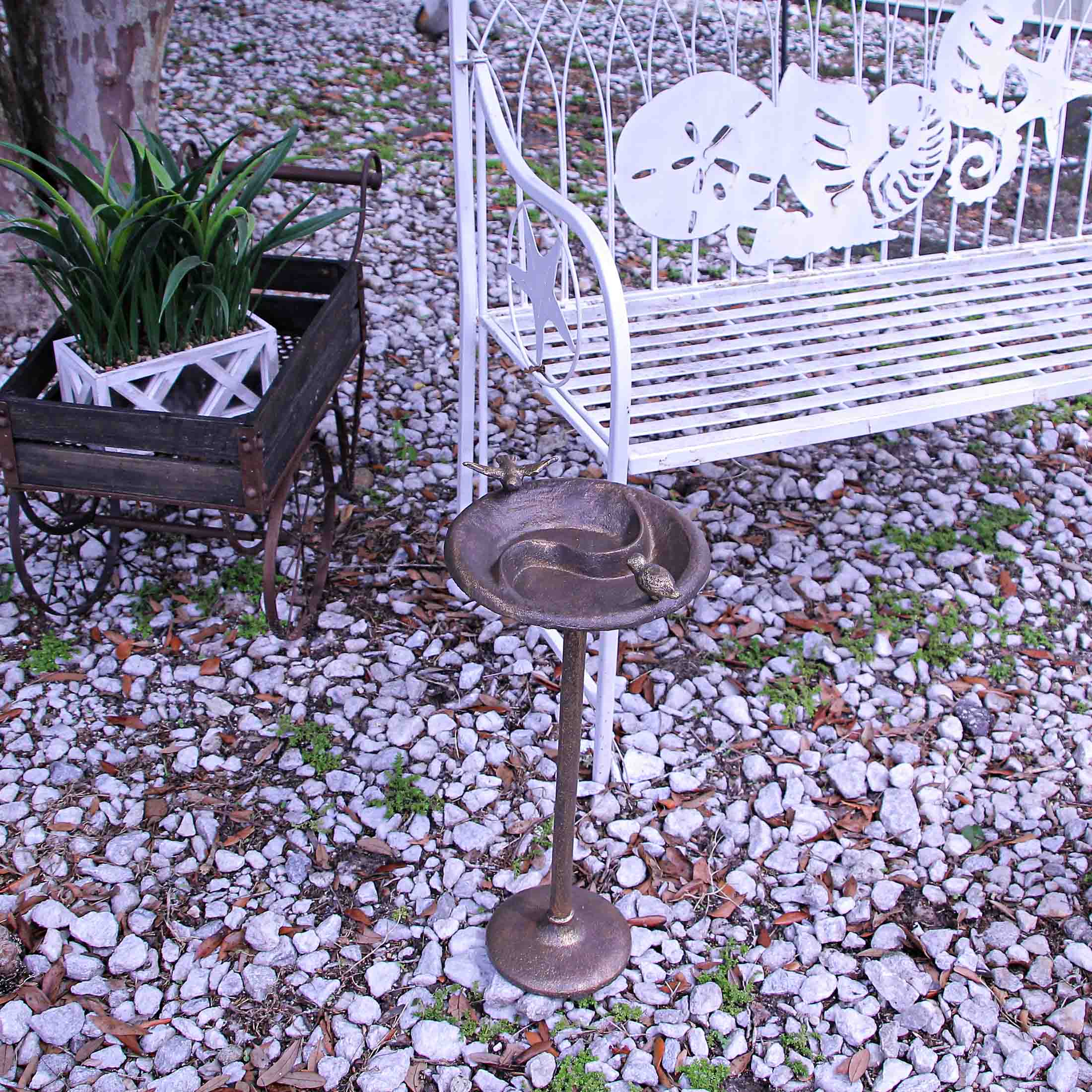 Zeckos - Wholesale Bird Bath - Rustic Cast Iron Bronze Finish Bird Bath Feeder Pedestal3