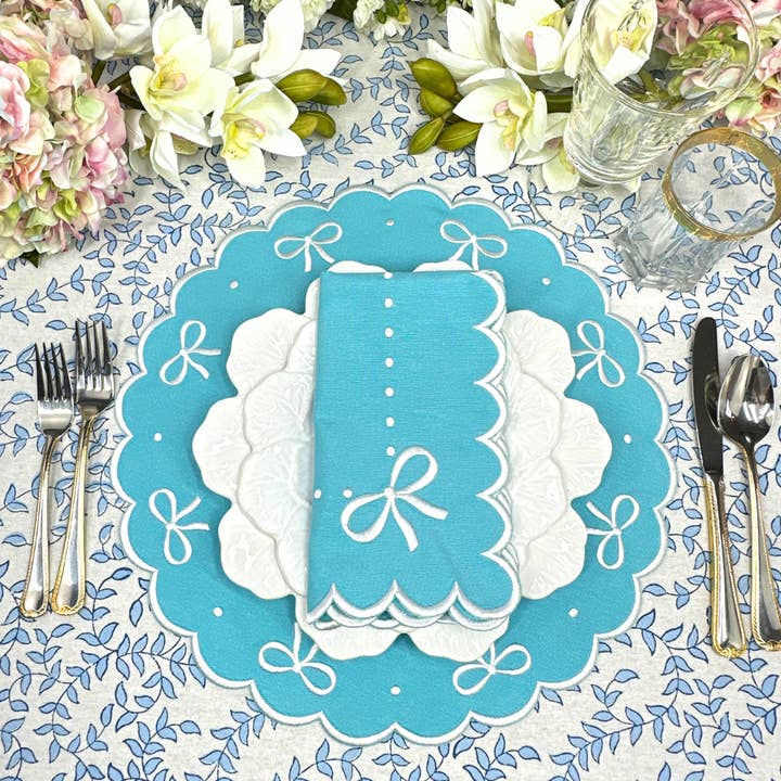 Flying Sheep Country - Wholesale Tablecloth - Blue Leaves Hand Block Printed Tablecloth 4