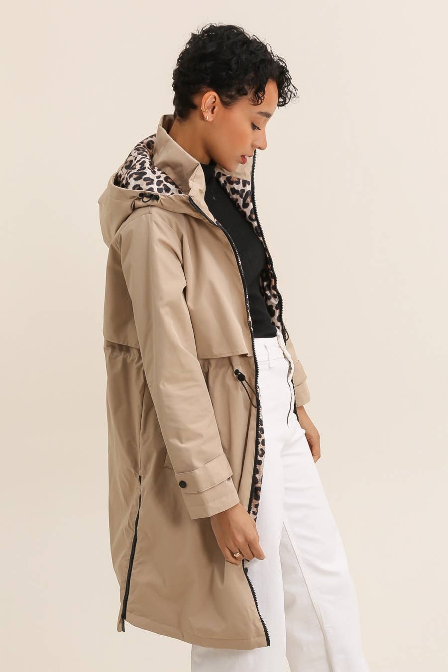 Attrait Paris - Wholesale Windbreaker - Women's - Leopard lined waterproof long jacket25