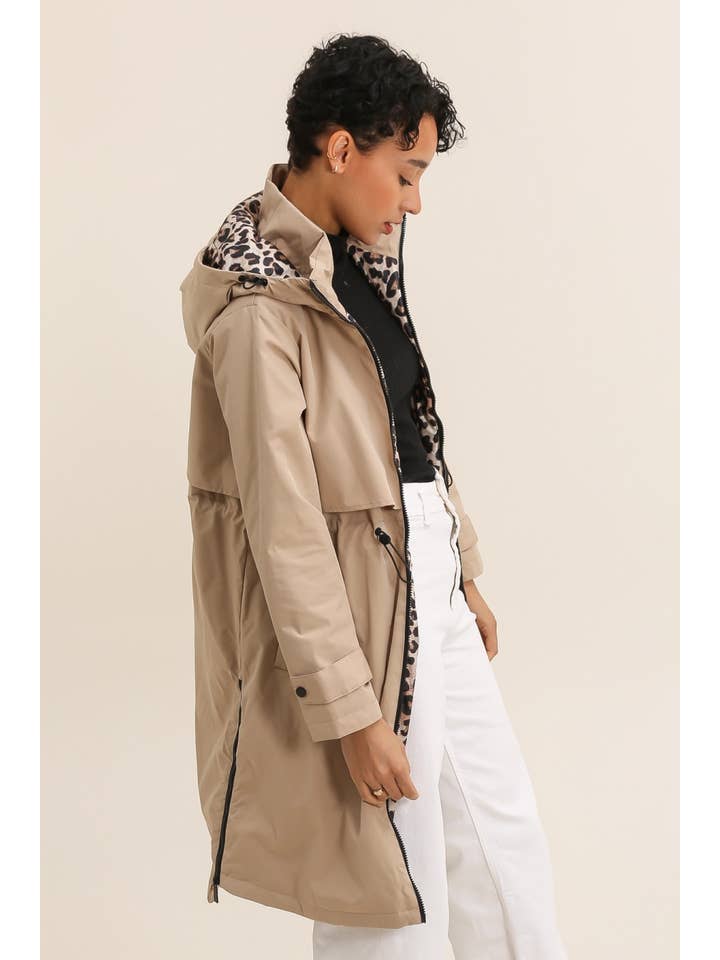 Attrait Paris - Wholesale Windbreaker - Women's - Leopard lined waterproof long jacket25