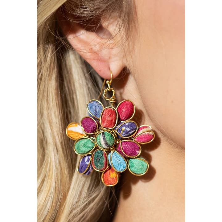 MULTI MUL Handmade Wrapped Beaded Flower Earrings for wholesale on Faire