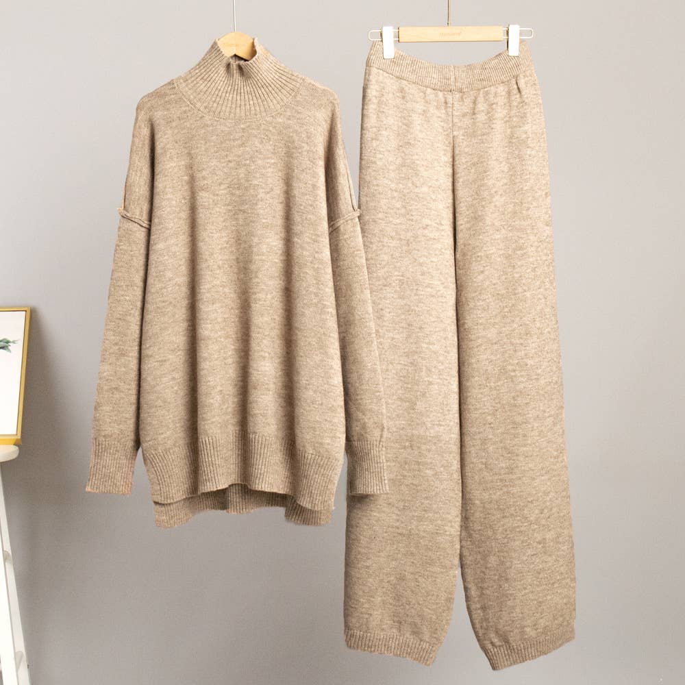 Hope & Sunshine - Vente Ensemble de vêtements d'intérieur – femme - Ensemble pull à col roulé en maille épaisse et pantalon0