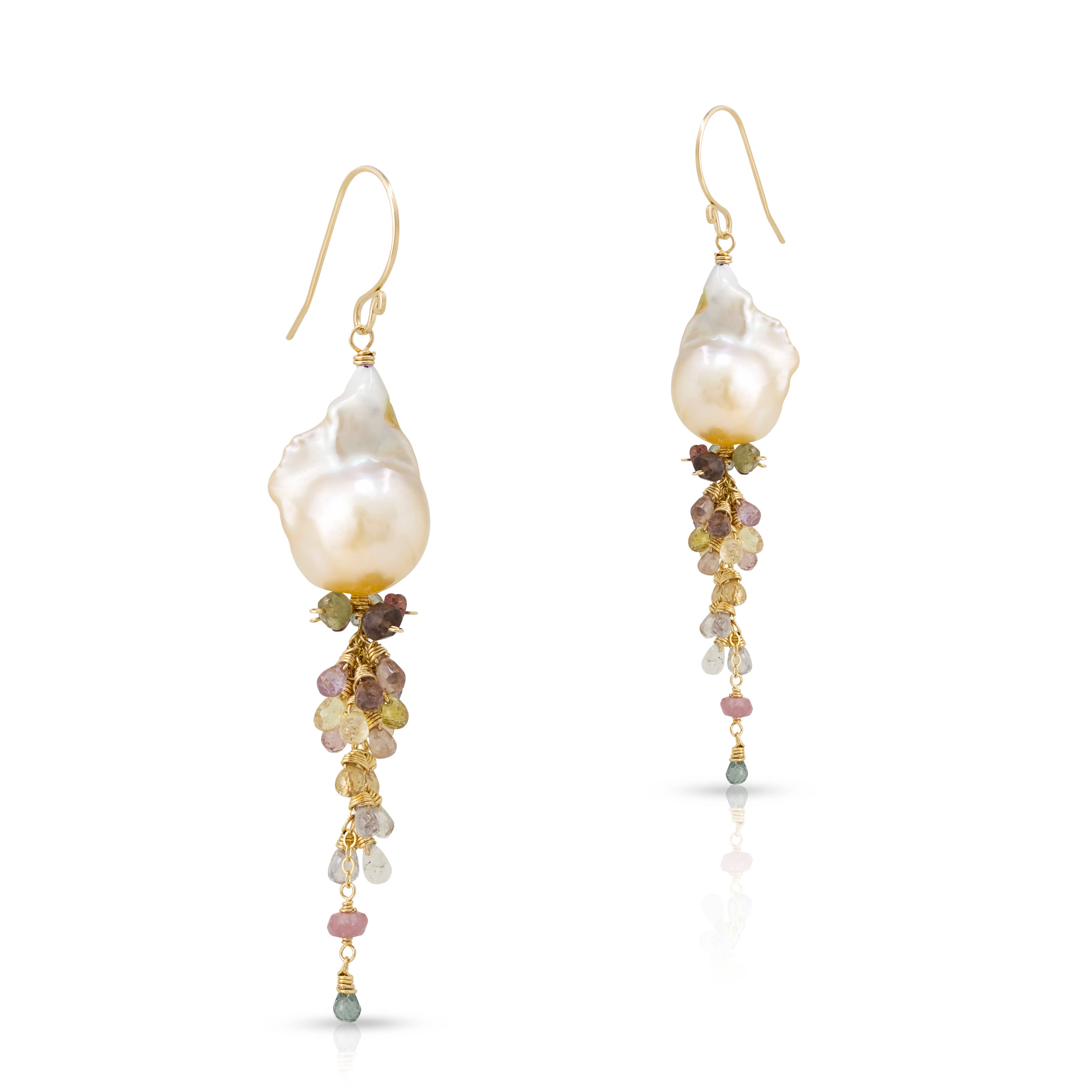 Baroque Pearl Drop Earrings w/ Sapphire