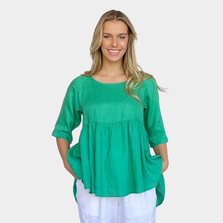 Linen Loose Cute Top Green for wholesale by Amyic