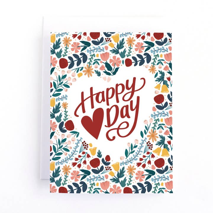 Happy (Heart) Day Floral Love Card for wholesale by Pedaller Designs