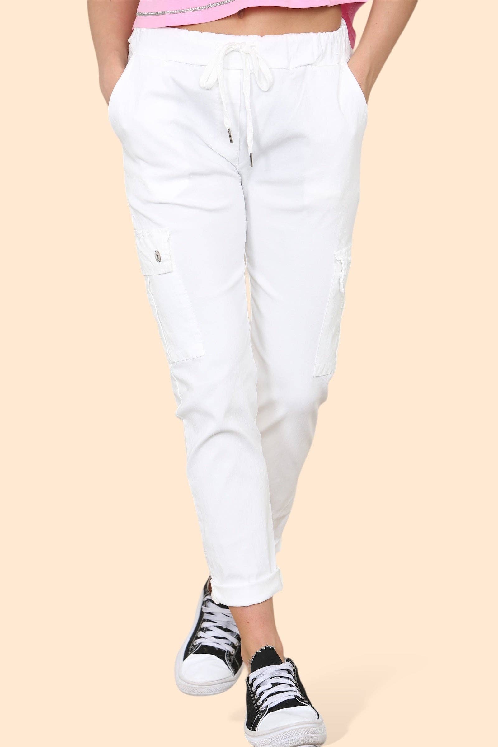 Kurt Muller – wholesale Pants – Women's – Plain Cargo Stud Pocket Bi-Stretch Magic Trousers13