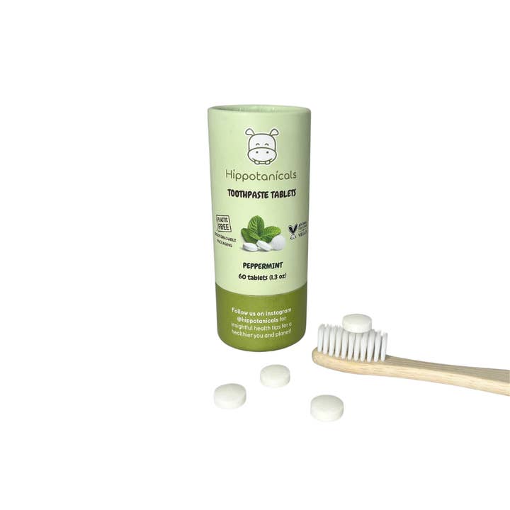 Peppermint Toothpaste Tablets in Plastic-Free Tube - 60 tabs for wholesale by Hippotanicals
