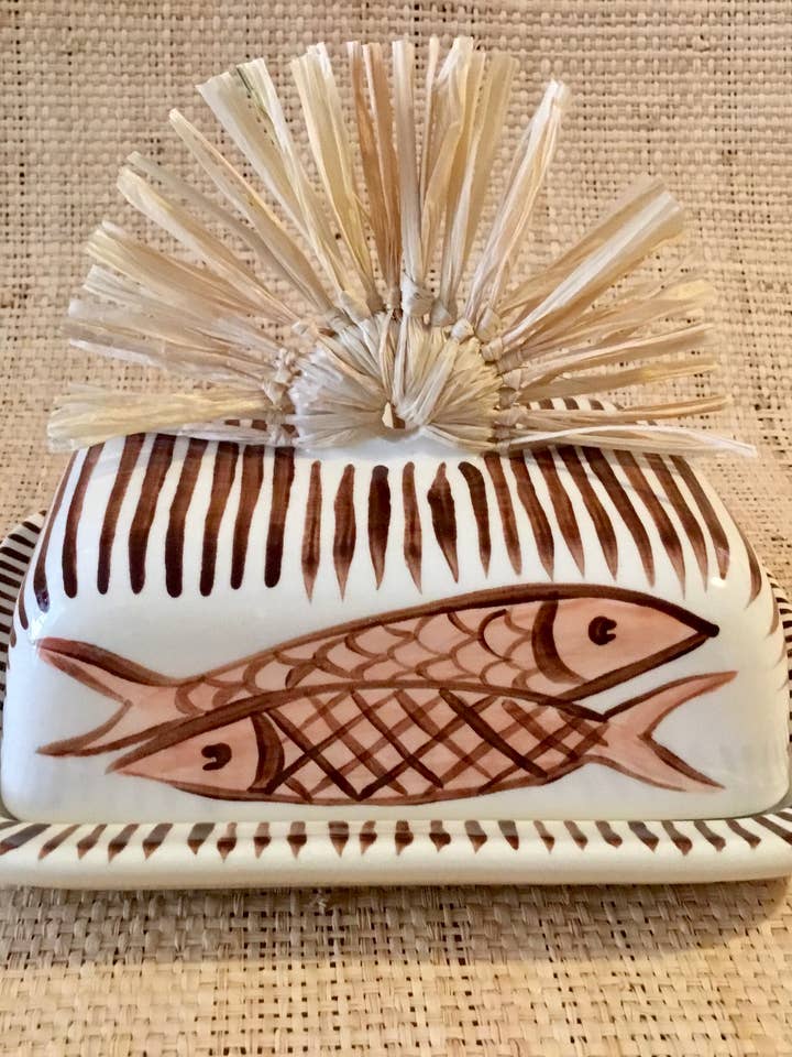 Beurrier céramique peint à la main pour la vente par Maison Callaloo