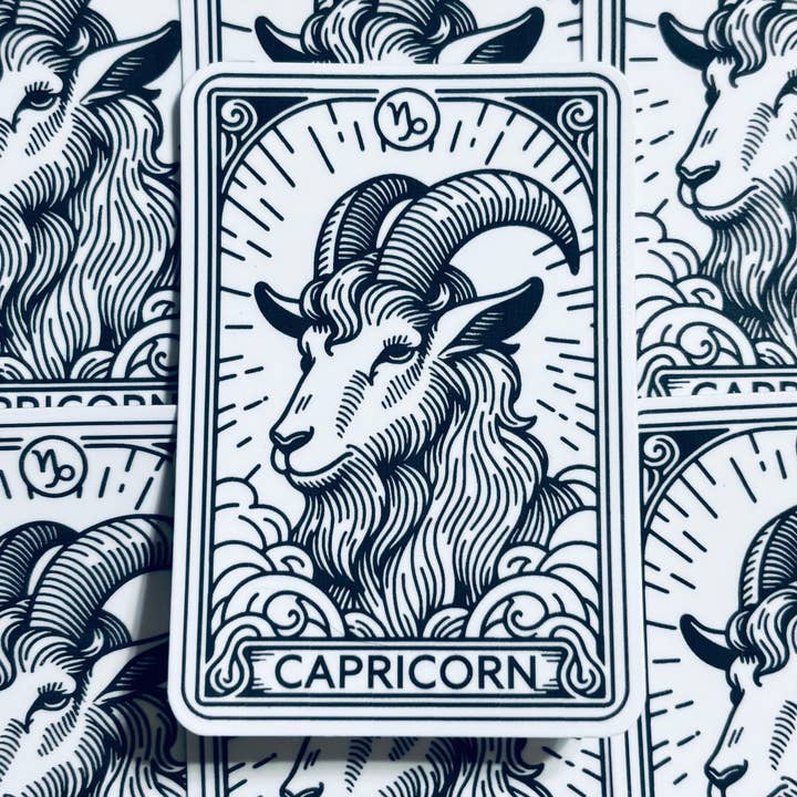 Autocollant du zodiaque Capricorne | Autocollant du zodiaque à thème tarot pour la vente par Kraftmir