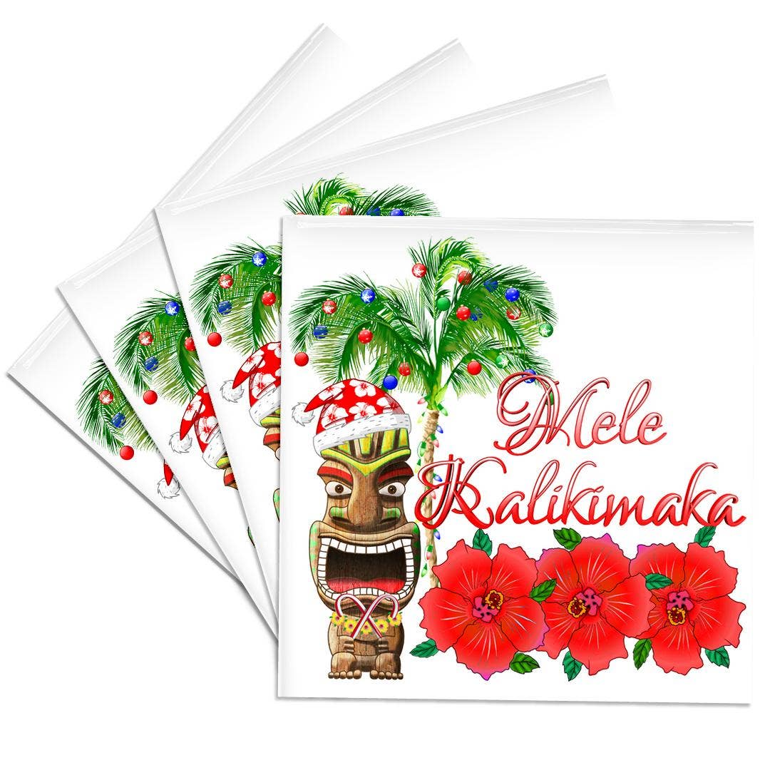 3dRose - Venta al por mayor Posavasos - 3dRose, Mele Kalikimaka, hawaiano para Feliz Navidad y Papá Noel Tiki, Posavasos0