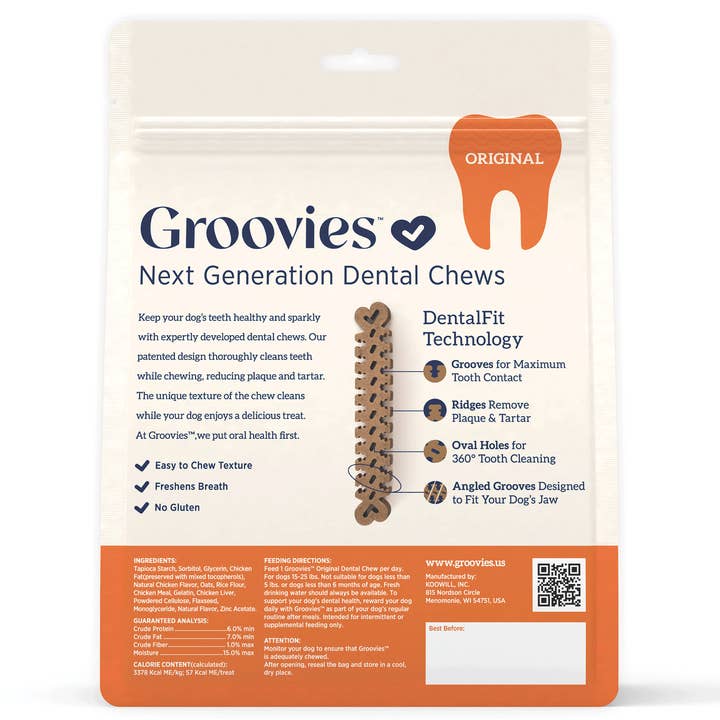 King Wholesale Pet Goods - Wholesale Pet Treats - Dog - GROOVIES Dog Dental Chews 12oz Medium 20ct