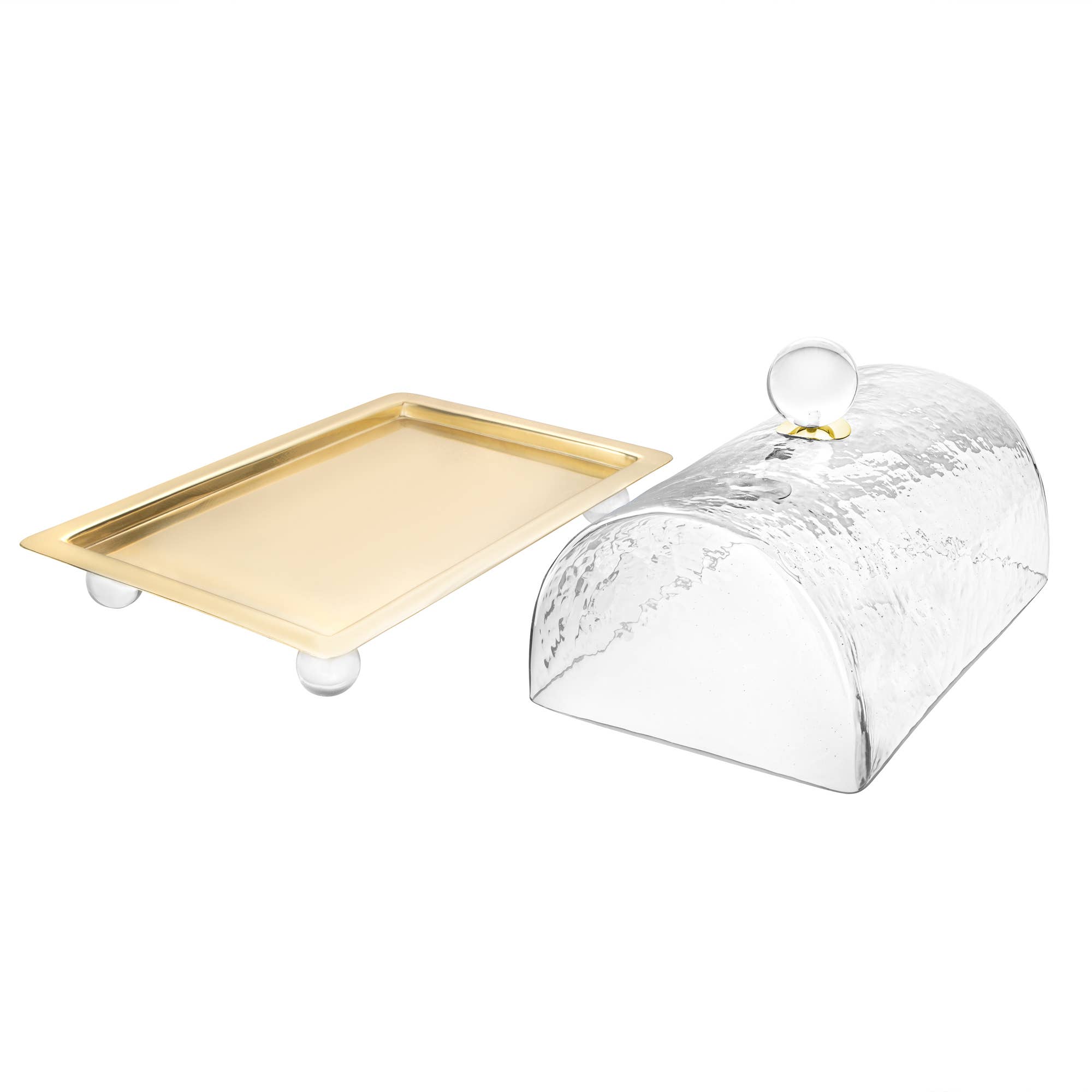 CLASSIC TOUCH DECOR INC. - Wholesale Cake Stand - Rectangle Cake Dome Gold with Ball Knob - 10.2"L8