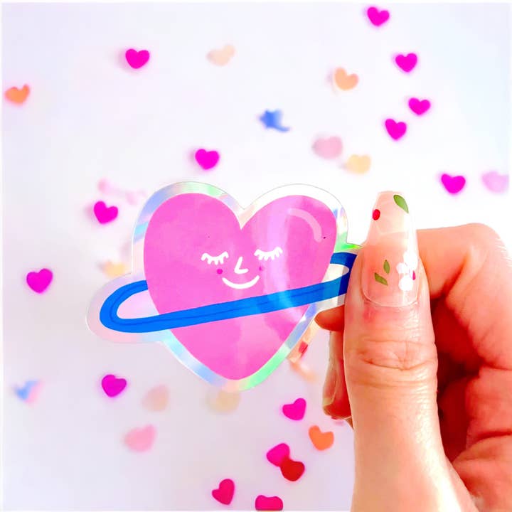 illustrationlisa – wholesale Sticker – Holographic Heart Planet Vinyl Sticker1