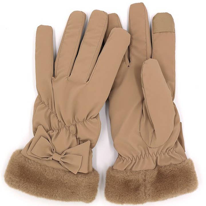 3AM BY H&D ACCESSORIES - Wholesale Gloves - Women's - Bow And Faux Fur Cuff Fleece Smart Touch Gloves