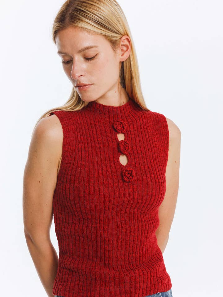 CUBIC - Wholesale Tank Top - Women's - Flower 3D Sleeveless Knit Top