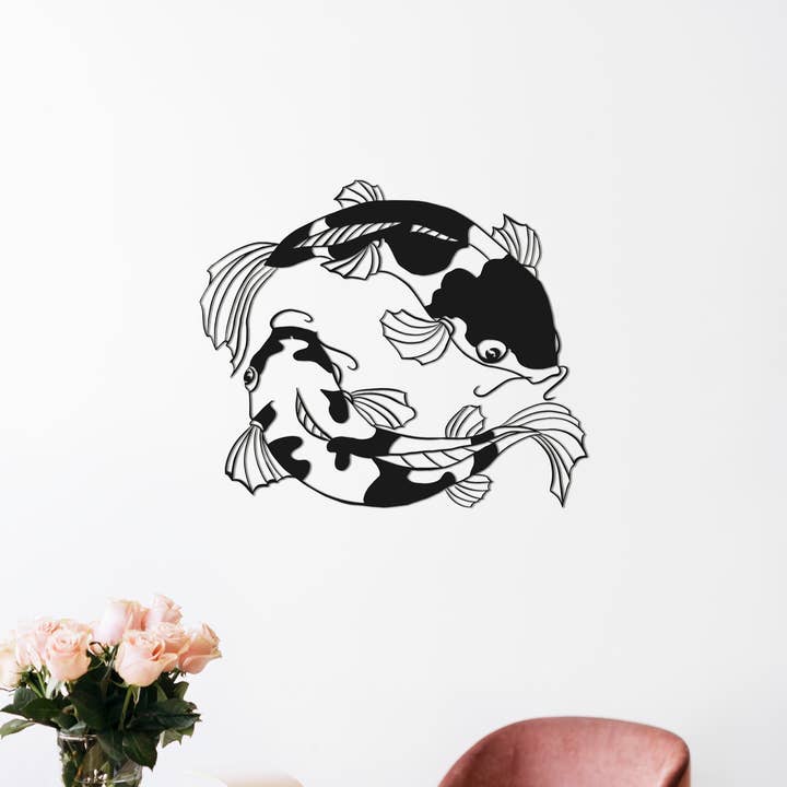 Yin Yang Koi Väggdekoration i Metall för wholesale av Blackivycraft