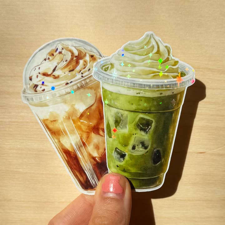 Julia Ockert - Wholesale Sticker - Matcha Latte & Iced Coffee Glitter Stickers1