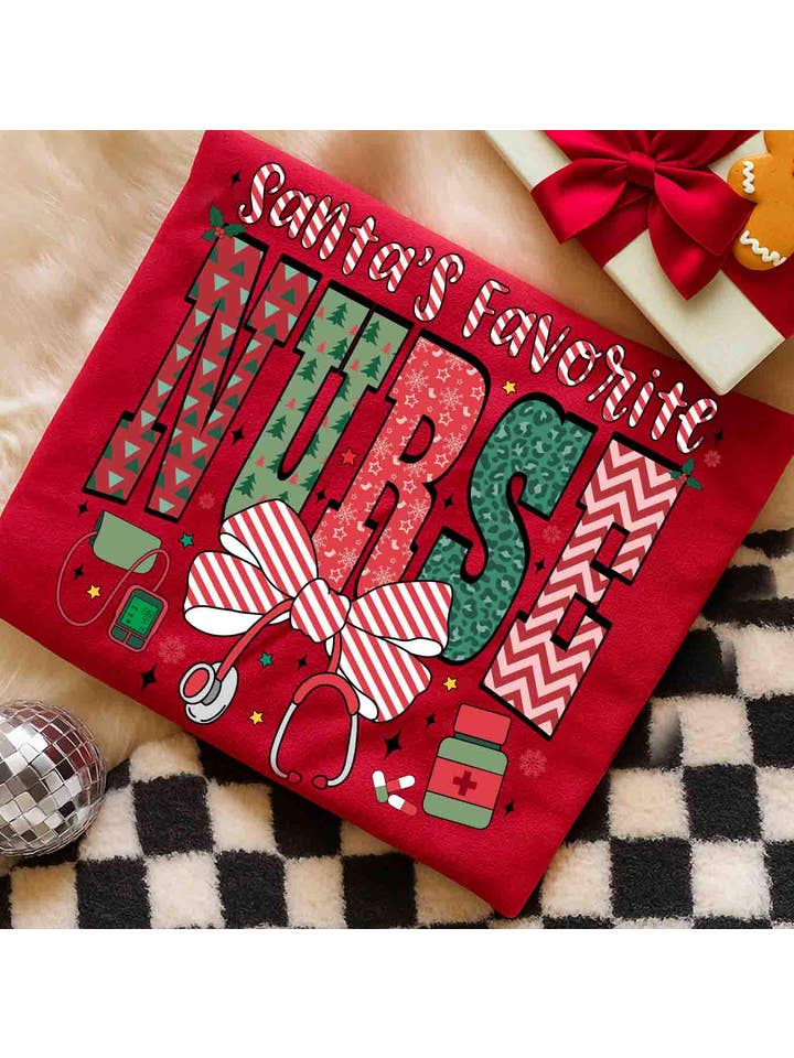 NVC Ecommerce LLC – wholesale T-shirt (graphic) – women's – Santa’s Favorite Nurse Shirt, Christmas Nurse Sweater