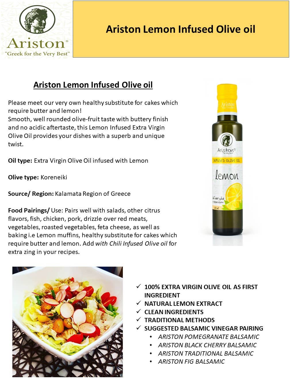 Ariston Specialties - Wholesale Olive Oil - Ariston Lemon Infused Olive Oil 8.45oz1