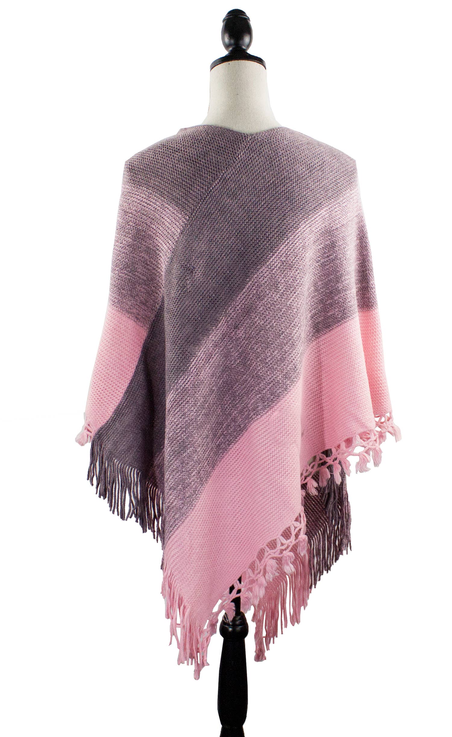 Fennco Styles - Venta al por mayor Poncho - Mujer - Suéter Poncho de Bloques de Color con Flecos14