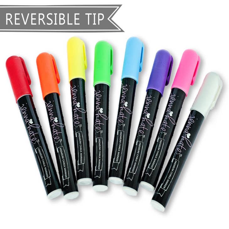 6mm Reversible Tip Wet Erase Chalk Pens Neon or Earth Tones, 8