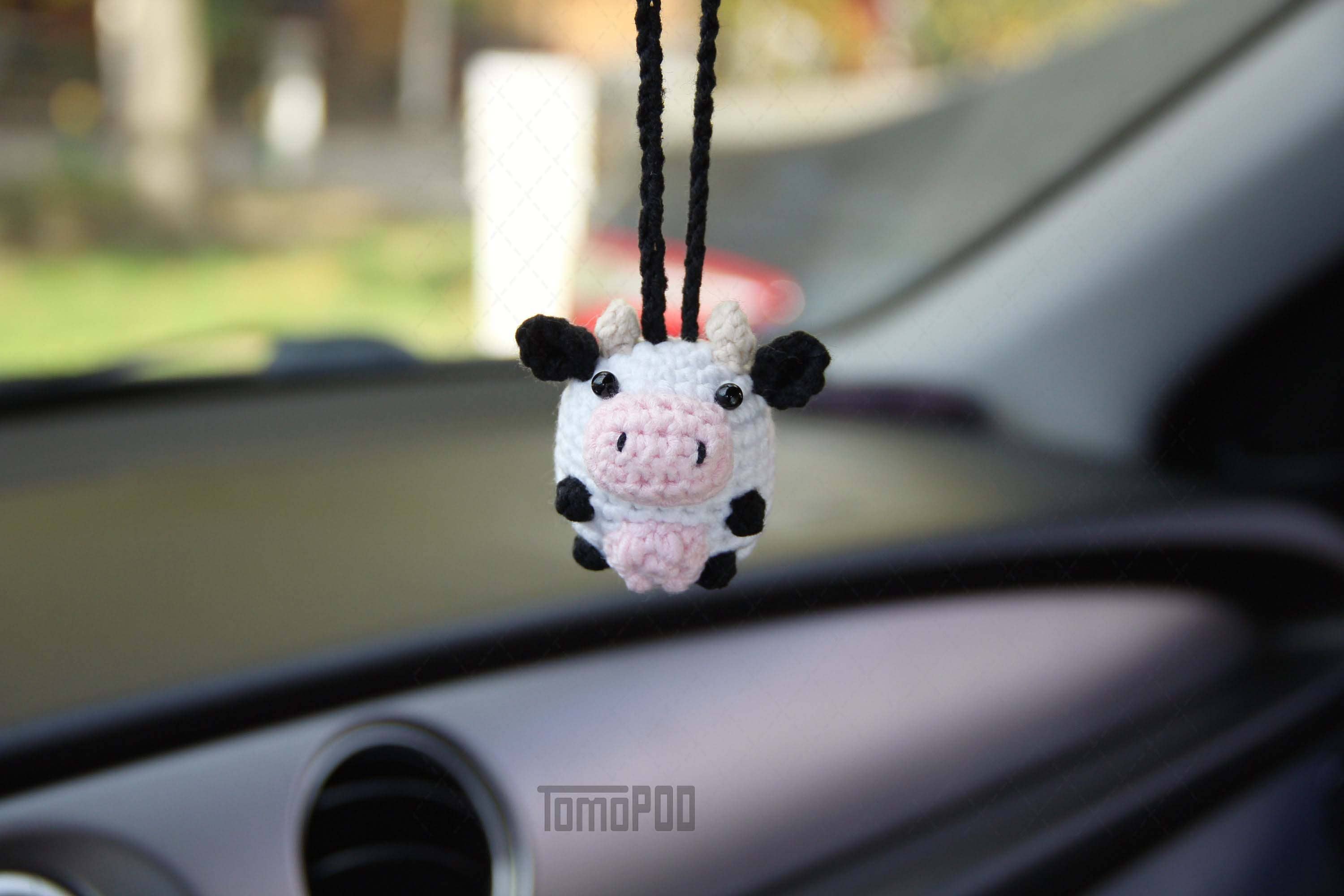 TOMOPOD LLC - Wholesale Car Decorative Charm - Unisex - Crochet Cow Car Mirror Hanging Accessories, New Car Gift0