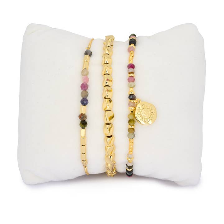 Havelock Gold- und Turmalin-Perlenarmband-Set für den Großhandel von Boho Betty