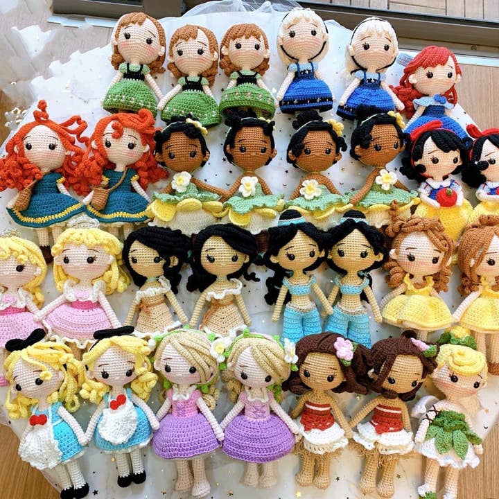 Anh2 LTD - Wholesale Doll - Kids - Set of 12 Crochet Princess Dolls, Handmade Gift for Girls