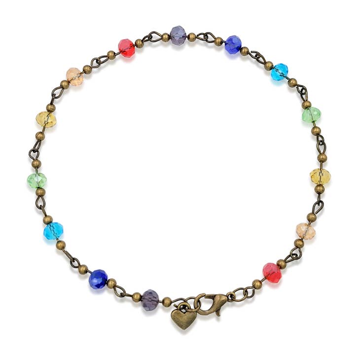 Antique Bronze Rainbow Faceted Crystal Chain Beaded Anklet for wholesale by BESHEEK JEWELRY