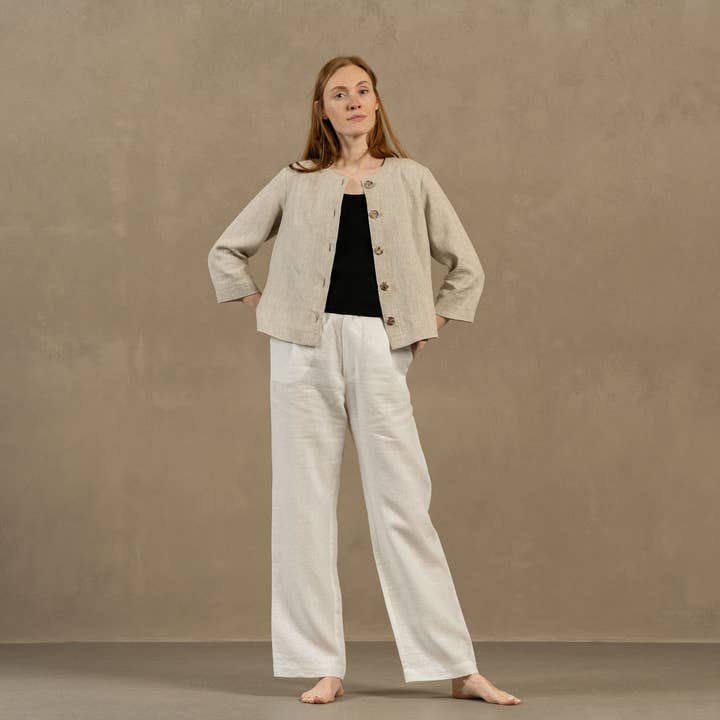 menique - Vendita all'ingrosso Giacca - Donna - Giacca Cardigan in Lino con Bottoni Alice - Blazer in Lino3