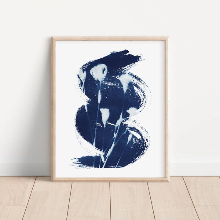 "Floral Melody" Blue Floral Fine Art Print 8"x10" Unframed for wholesale by Far Mountain Studio