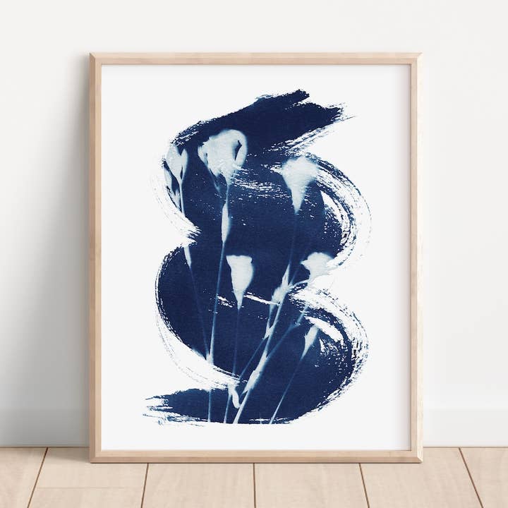 "Floral Melody" Blue Floral Fine Art Print 8"x10" Unframed for wholesale by Far Mountain Studio