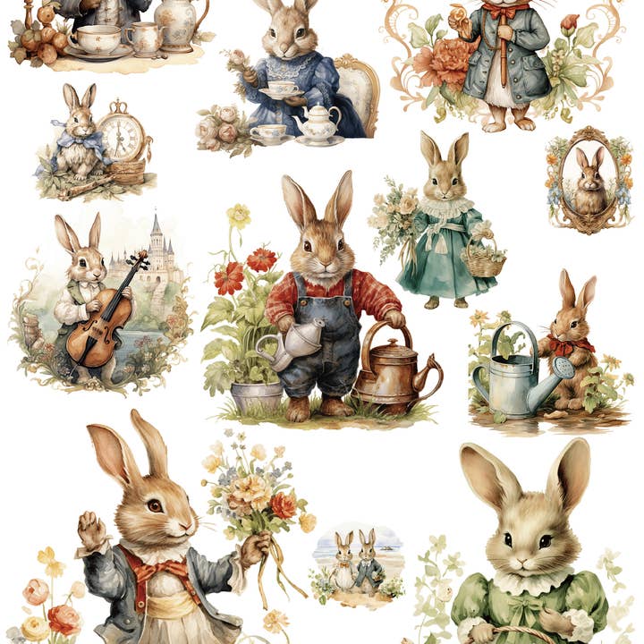 Victorian Bunnies - Wet Transfer - Decals for Crafts for wholesale by European Excellency
