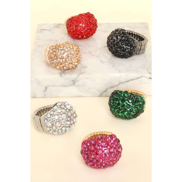 anbfashion - Wholesale Cocktail/statement ring - CRYSTAL RHINESTONE PAVE DOME STRETCH RING RQ908